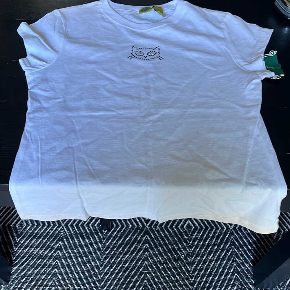 Prepare to Scare beaded cat face tshirt NWT Large.